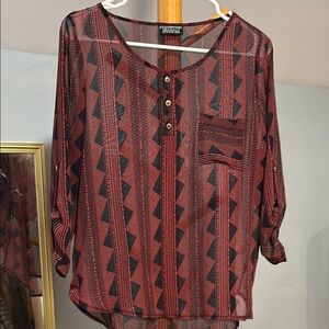 $5/25! Papermoon Burnt Orange and‎ Navy Sheer Blouse Bohemian Flowy Tribal Vibe